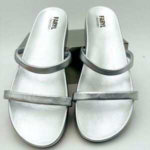 Faryl by Faryl Robin silver flat slip in sandals , small heel and classy 13W